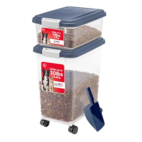 IRIS USA Dog Food Storage Container, Up to 30+11 lbs, Gray/Dark Gray - color: Navy