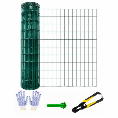 Green PVC Coated Welded Wire Fence 24 in x 100 ft, 16 Gauge 2 x 4 Inch Mesh Roll, Garden Fencing for Chicken Coop, Poultry, Yard, Pet and Plant Protection - size: 2"x4" 16GA 24"x100'-Green