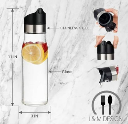 J&M DESIGN 2-Pack 28 OZ Glass Pitcher With Lid Water Carafe Easy Twist Stainless Steel & Plastic Lid w/Removeable Strainer Juice Beverage Iced Tea Ice Coffee Milk Dishwasher Safe Container Bottle Jar - size: 2-Pack
