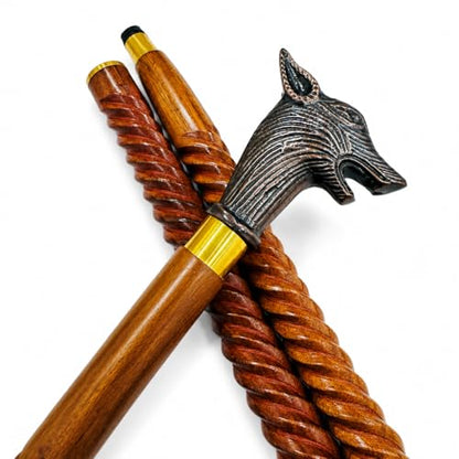 Handmade Solid Brass Head Handle Vintage Style Antique Wooden Walking Stick Cane Gift (3 Fold Wooden Walking Cane) - style: Fox walking handle Stick