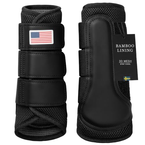 Equestrian Stockholm Horse Brushing Boots, 3D Mesh - color: Black