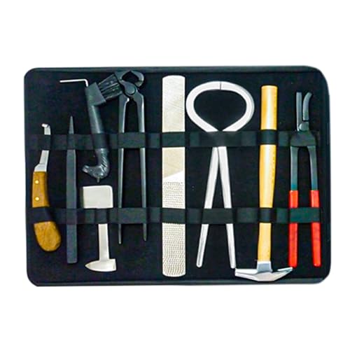 Heavy Duty Horse Hoof Farrier Tool Kit – 9-Piece Hoof Trimming Set with Nippers, Rasp, Knife, Hammer & Clincher
