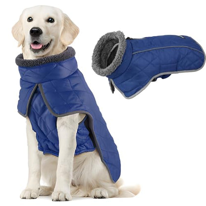 Fragralley Dog Coat Large, Waterproof Dog Jacket with Warm Fleece Lining, Adjustable Reflective Dogs Winter Coat, Turtleneck Pet Coats for Cold Weather (Blue L) - color: Blue, size: Large