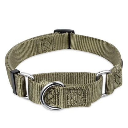Hyhug Martingale Dog Collar Medium Green |Escape - Proof Heavy Duty Nylon Durable No Slip, Ideal for Training & Daily Walks | Heavy-duty nylon, secure fit for active dogs. Great for training walks and park outings. Durable & easy adjust - color: Military