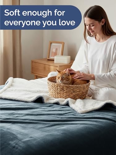 Sherpa Fleece Blanket Throw Size - Reversible Blanket - Navy, 50" x 60" - color: 02 - Navy, size: Throw (50" X 60")