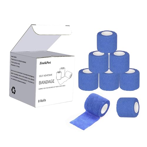 Self Adhesive Bandage Wrap 2" x 5 Yards (8 Rolls) Bitter Vet Wrap for Dogs No Chew - Medical Cohesive Bandage Wrap for Wound Care, Paw Care, First Aid, Vet Tape for Pet Cat Horses Birds (Blue)