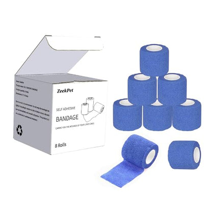 Self Adhesive Bandage Wrap 2" x 5 Yards (8 Rolls) Bitter Vet Wrap for Dogs No Chew - Medical Cohesive Bandage Wrap for Wound Care, Paw Care, First Aid, Vet Tape for Pet Cat Horses Birds (Blue)