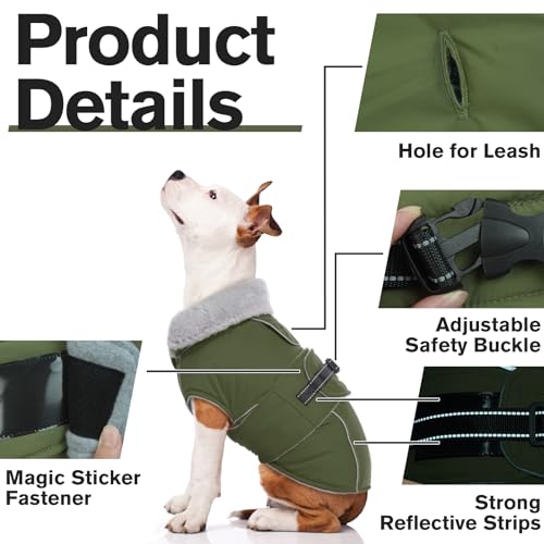 Lelepet Dog Coats for Medium Dogs Waterproof Dog Jacket with Adjustable Fit - color: Army Green, size: M