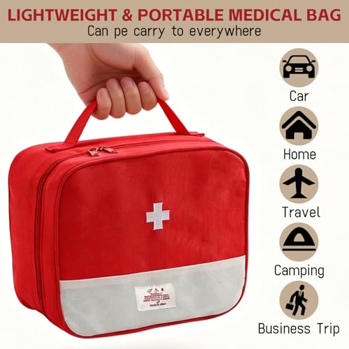 Red First Aid Bag, Medical Bag Empty, Portable Medicine Bag Organizer for Home Outdoor Camping Hiking Travel (Red)