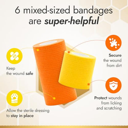Cat & Dog Bandages for Wounds Protect from Licking and Dirt – Set of 4 pcs x 5 cm + 2 pcs x 10 cm – Dog Wound Care from Natural Rubber Latex - size: 4 pcs x 5 cm + 2 pcs x 10 cm