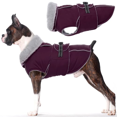 Lelepet Dog Jackets for Small Dogs Waterproof Dog Coat with Adjustable Fit - color: Dark Purple, size: M