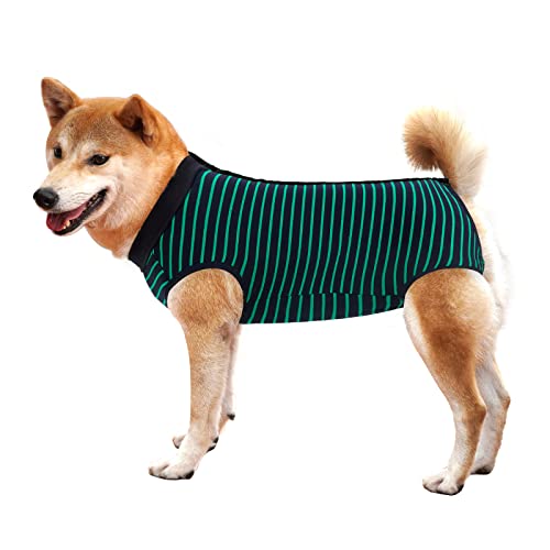 Dotoner Dog Recovery Suit Abdominal Wound Puppy Surgical Clothes Post-Operative Vest Pet After Surgery Wear Substitute E-Collar & Cone(M,Green) - color: Green, size: Medium (Pack of 1)