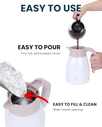 GiNT 1L / 34Oz Thermal Coffee Carafe, Insulated Stainless Steel Coffee Carafes for Keeping Hot/Double Walled Vacuum Thermal Carafe (White) - color: White, size: 34 Ounces