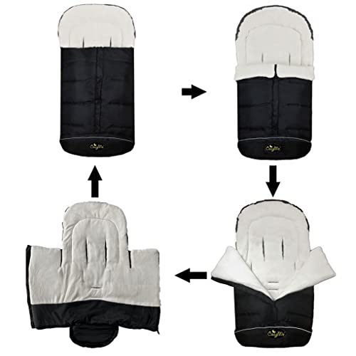 CozyMe 3 in 1 Winter Outdoor Tour Toddler Universal Stroller Sleeping Bag, Waterproof Footmuff, Length/Height/Temperature Adjustable Baby Bunting Bag, Black - color: Black