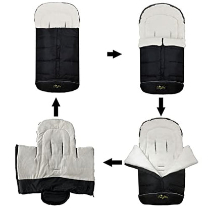 CozyMe 3 in 1 Winter Outdoor Tour Toddler Universal Stroller Sleeping Bag, Waterproof Footmuff, Length/Height/Temperature Adjustable Baby Bunting Bag, Black - color: Black