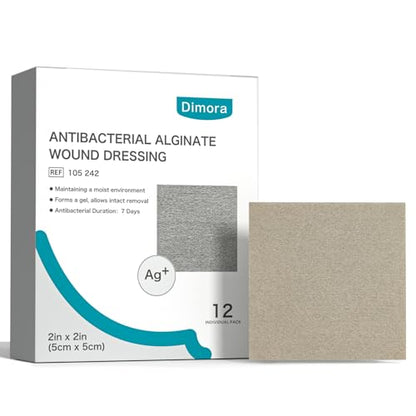 Dimora Upgrade Silver Calcium Alginate Wound Dressing -Silver-Infused Wound Care Non Stick Gauze for Wounds Care, Highly Absorbent Sterile Bandage Pads with Ag, 2'' x 2'' Patches 12 Packs Individual - size: 2'' x 2'', style: Upgrade Ag alginate 12pack(2''