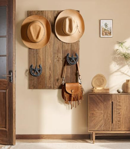 Cowboy Hat Rack for Wall, 6 Pack Iron Horseshoe Star Hooks, Black - color: Black