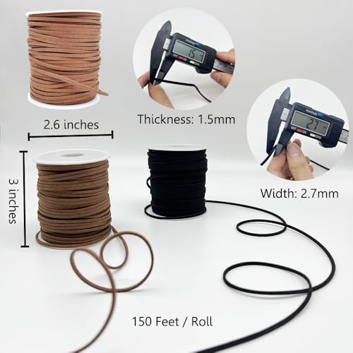 LUSTEMBER Leather String, Faux Leather Cord, Flat Suede Leather Lace for Necklaces, Bracelets, Jewelry Making, Tassels, Dream Catchers and Art Crafts - size: Light Brown