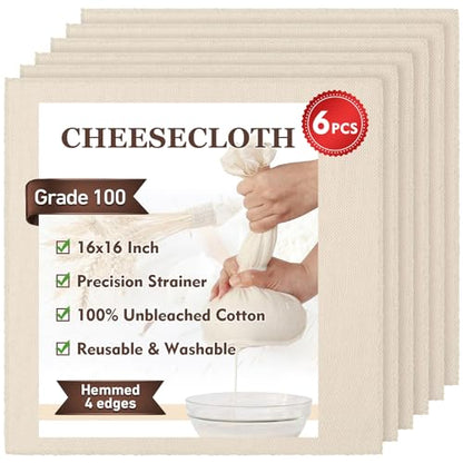TOPULORS 6-Pack Cheese Cloth, 16x16 Inch Unbleached Cotton Straining Cloth - size: 6 PCS - 16x16 Inch