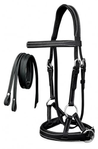 CHALLENGER Western English Leather Bitless Sidepull Bridle Reins 7713 - color: Black, size: Cob Size