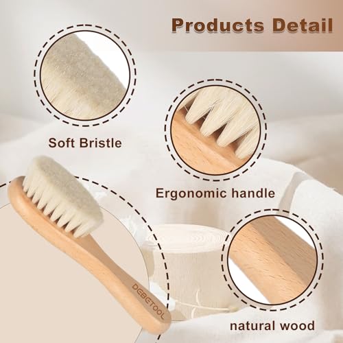 DEBETOOL 2-Pack Baby Hair Brush with Soft Goat Bristle