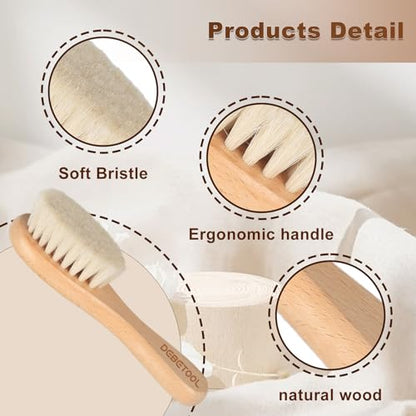 DEBETOOL 2-Pack Baby Hair Brush with Soft Goat Bristle