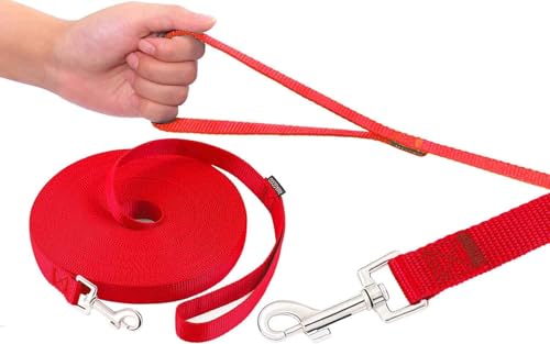 AMAGOOD Dog/Puppy Obedience Recall Training Agility Lead-15 ft 20 ft 30 ft 50 ft Long Leash-for Dog Training,Tie Out,Play,Safety,Camping (20Feet x 1Inch, Red) - color: Red, size: 1 Inch x 20 Feet