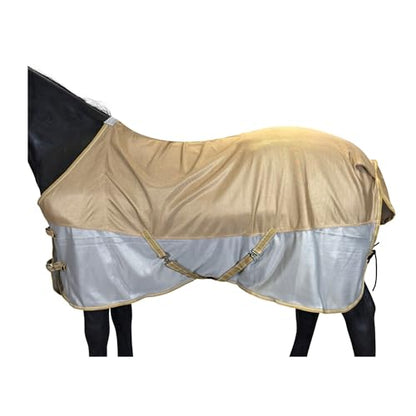 BARN & STABLE Breathable and UV Protective Tear-Resistant Mesh Horse Fly Sheet Comfy Equine Summer Sheet with Removable Web Leg Straps - color: Gold Silver, size: 78 in