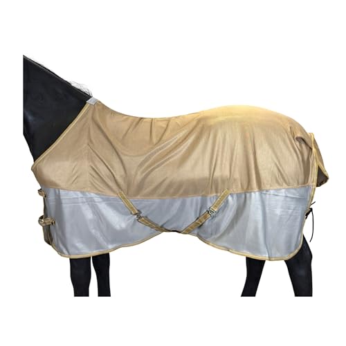 BARN & STABLE Breathable and UV Protective Tear-Resistant Mesh Horse Fly Sheet Comfy Equine Summer Sheet with Removable Web Leg Straps - color: Gold Silver, size: 75 in