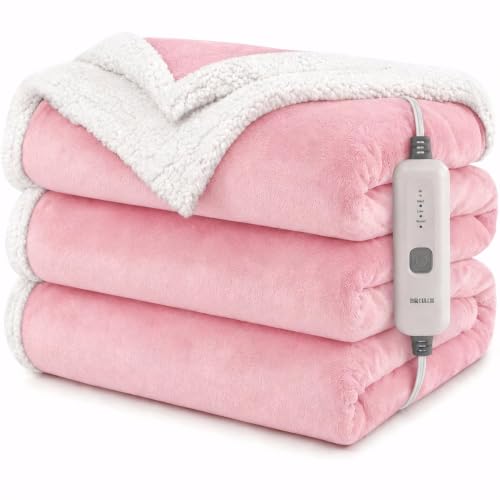 Electric Heated Blanket 72"×84", 4 Heating Levels & 10H Auto-Off | Full Size Pink, Sherpa & Soft Microplush, Quick Heating, Machine Washable, for Couch, Bed & Office, Parents' Gifts - color: 11-pink, size: Full Size ( 72"x84" )