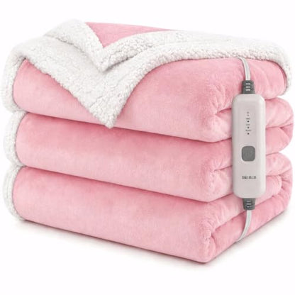 Electric Heated Blanket 72"×84", 4 Heating Levels & 10H Auto-Off | Full Size Pink, Sherpa & Soft Microplush, Quick Heating, Machine Washable, for Couch, Bed & Office, Parents' Gifts - color: 11-pink, size: Full Size ( 72"x84" )