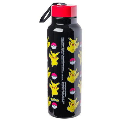 Silver Buffalo Pokemon Ball and Pikachu Stainless Steel Water Bottle with Strap, 27 Ounces - color: Pokemon: Pikachu, size: 27 Ounces