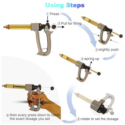 25ML Semi Automatic Livestock Syringe, 5 Gears Adjustable Continuous Repeating Syringe for Farm Ranch Cattle Cow Horse Goat Sheep Hog - size: 25ML Gray