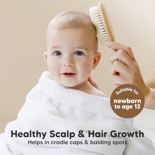KeaBabies Baby Hair Brush and Comb Set - Soft Goat Bristles, Wooden Brush with Soft Goat Bristle, Soft for Baby's Head and Craddle Cap