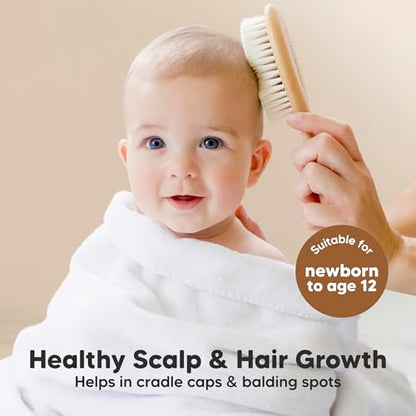 KeaBabies Baby Hair Brush and Comb Set - Soft Goat Bristles, Wooden Brush with Soft Goat Bristle, Soft for Baby's Head and Craddle Cap