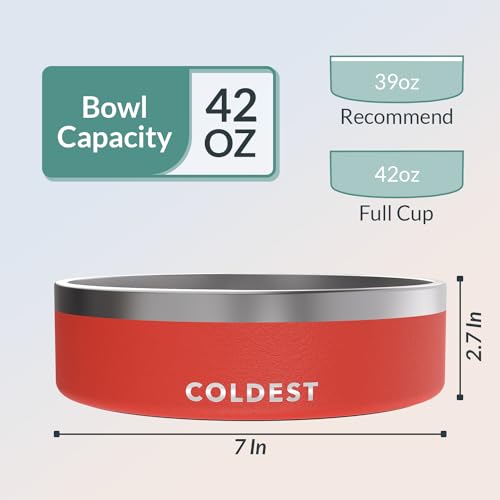 Coldest Dog Bowl - Anti Rust Metal, Non Slip, 3 Layers Insulated Stainless Steel Dog Bowls - Spill Proof & Heavy Duty - Water Bowl for Dogs, Cats & Pets, Dish Washer Safe (42 oz, Crimson Red) - color: Crimson Red, size: 42 oz