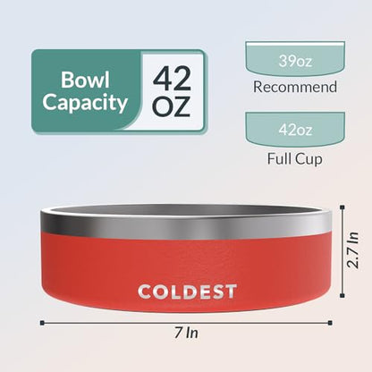Coldest Dog Bowl - Anti Rust Metal, Non Slip, 3 Layers Insulated Stainless Steel Dog Bowls - Spill Proof & Heavy Duty - Water Bowl for Dogs, Cats & Pets, Dish Washer Safe (42 oz, Crimson Red) - color: Crimson Red, size: 42 oz