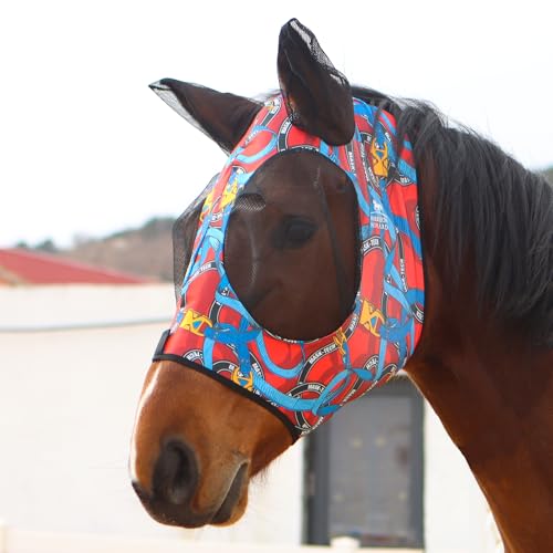 Harrison Howard Super Comfort Stretchy Fitting Horse Fly Mask with UV Protection Soft on Skin with Breathability Knitted Printing Medium - color: Knitted printing, size: Cob (Medium)