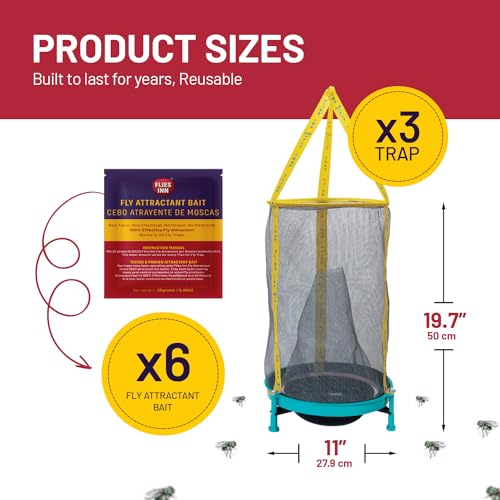 EZ Fly Cage Ranch Fly Trap with 2 Flies Inn Fly Attractant Bait Refill, Low Odor, Reusable, Built to Last for Years (3 Trap+ 6 Baits, 1) - style: 3 Trap+ 6 Baits