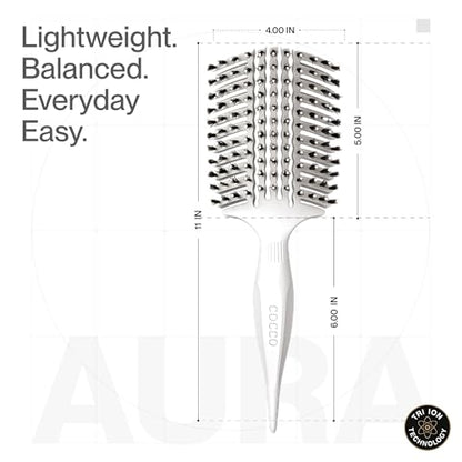 COCCO Aura Vent Boar Brush, Dual-Curved Design for Faster Drying - color: White
