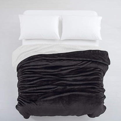 IR Imperial Rooms 2 Pack Queen Sherpa Blankets 90x90 Hotels Black - color: Black, size: Full/Queen (Pack of 2)