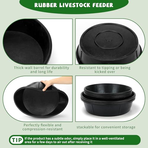 4 Pack Rubber Feed Pan, Rubber Water Trough, 3 and 2 Gallon Bucket - color: Black-8Quart+10Quart, size: 4PCS