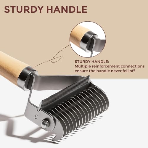 3-in-1 Professional Pet Shedding Dematting Comb - Deshedding Undercoat Rake for Dogs with Stainless Steel Blades Metal Pet Brush with Wood Handle Matted Hair Detangling Thinning and Shedding - style: Upgraded 3-in-1 Comb