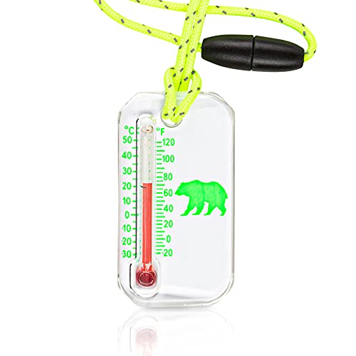 Big Discoveries Wildlife Zip-o-gage - Outdoor Thermometer for Kids with UV Exposure Decal | Reflective Breakaway Lanyard and Fun Animal Designs | Camping and Hiking Accessory for Children - style: Green Bear