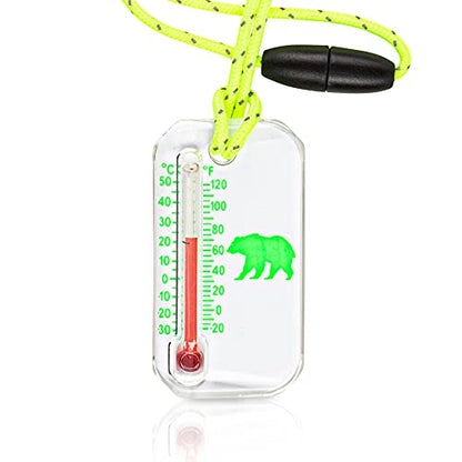 Big Discoveries Wildlife Zip-o-gage - Outdoor Thermometer for Kids with UV Exposure Decal | Reflective Breakaway Lanyard and Fun Animal Designs | Camping and Hiking Accessory for Children - style: Green Bear