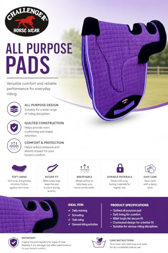Horse Contoured Fleece Lined Quilted English Saddle Pad Black 72153 - color: Purple