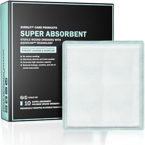 EVERLIT CARE EquiFlow Super Absorbent Dressing for Heavily Exuding Wound | Fast-Absorbing Non-Adhesive Polymer Dressing with Nonstick Gauze Pad | High Absorption & Retention | Pack of 10 (6" x 6") - size: 6" x 6"