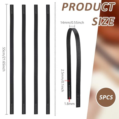 FINGERINSPIRE 5Pcs PU Leather Straps for DIY Horse Harness Strap Making 21.65x0.55x0.1 inch Smooth Replacement Imitation Leather Crown Replacement Break Away Crown Strap - color: Black