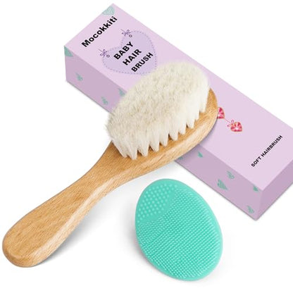 Baby Hair Brush, Goat Bristles Brush and Baby Cradle Cap Brush Set for Cradle Cap Wood Bristle Brush for Newborns and Toddlers (2 Piece) - color: Green