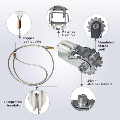 in-Line Electric Fence Wire Strainer, Termination Kit, Heavy Duty Wire Ratchet Electric Fence Tensioner with Integrated Insulator, Farm Fence
